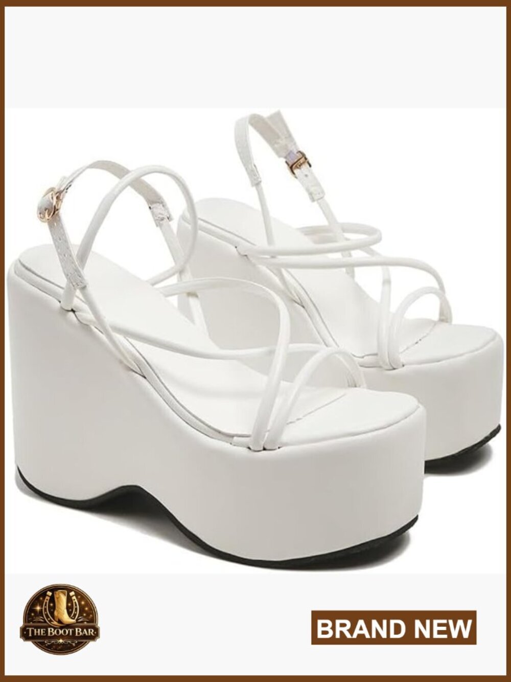 Chunky Platform Strapy Sandals Adjustable Ankle Straps Round Open Toe Wedge